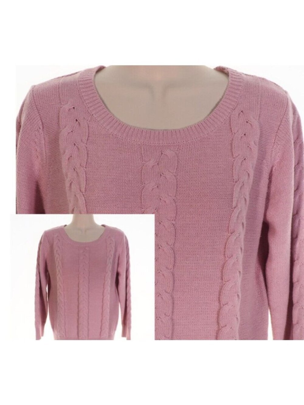 Compliments Womens Cable Sweater SIze S Dusty Pink Long Sleeve Crew Neck NWT's